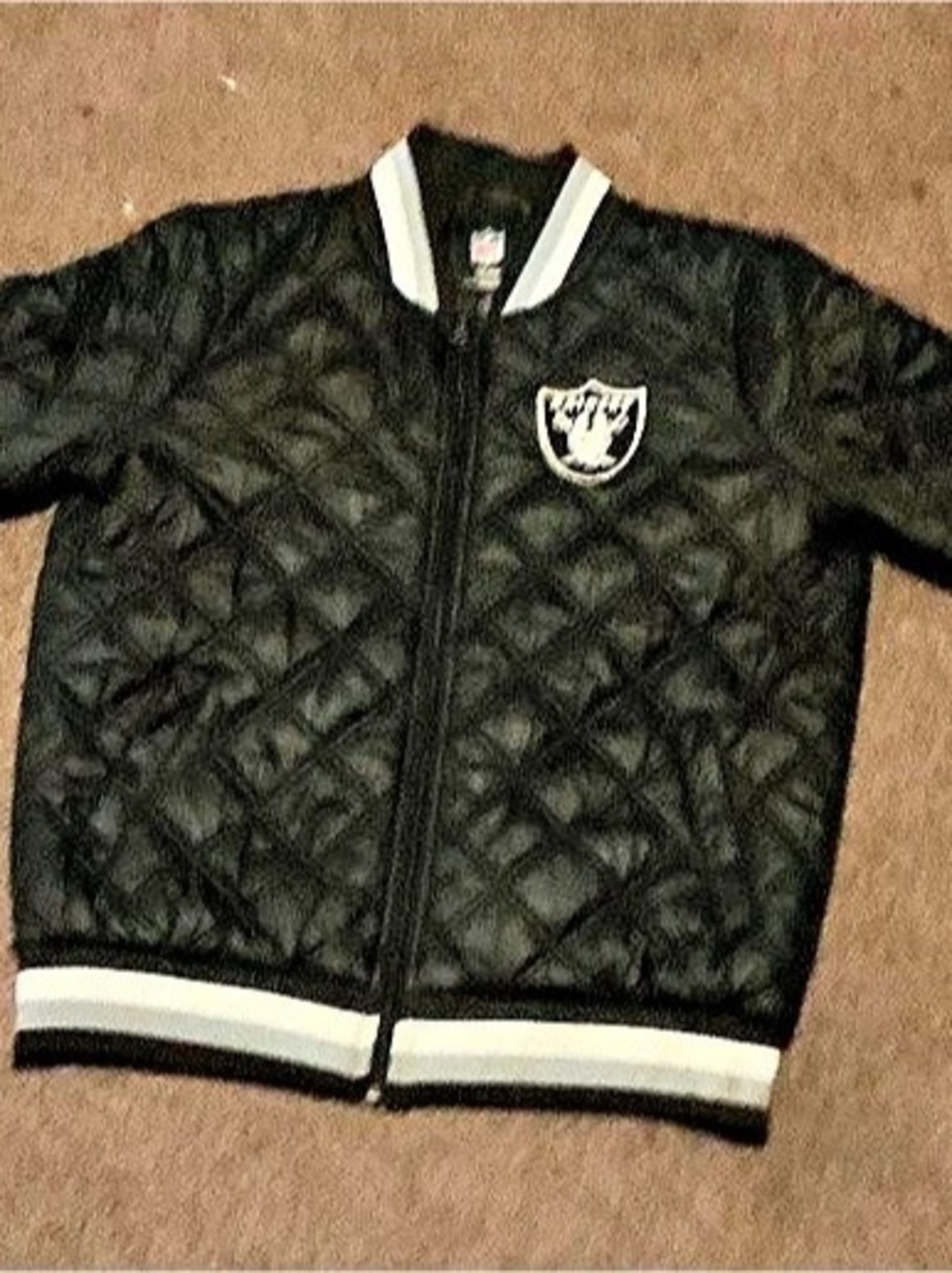 NFL Team Apparel Las Vegas Raiders Women's Quilted Full-Zip Bomber Jacket Black